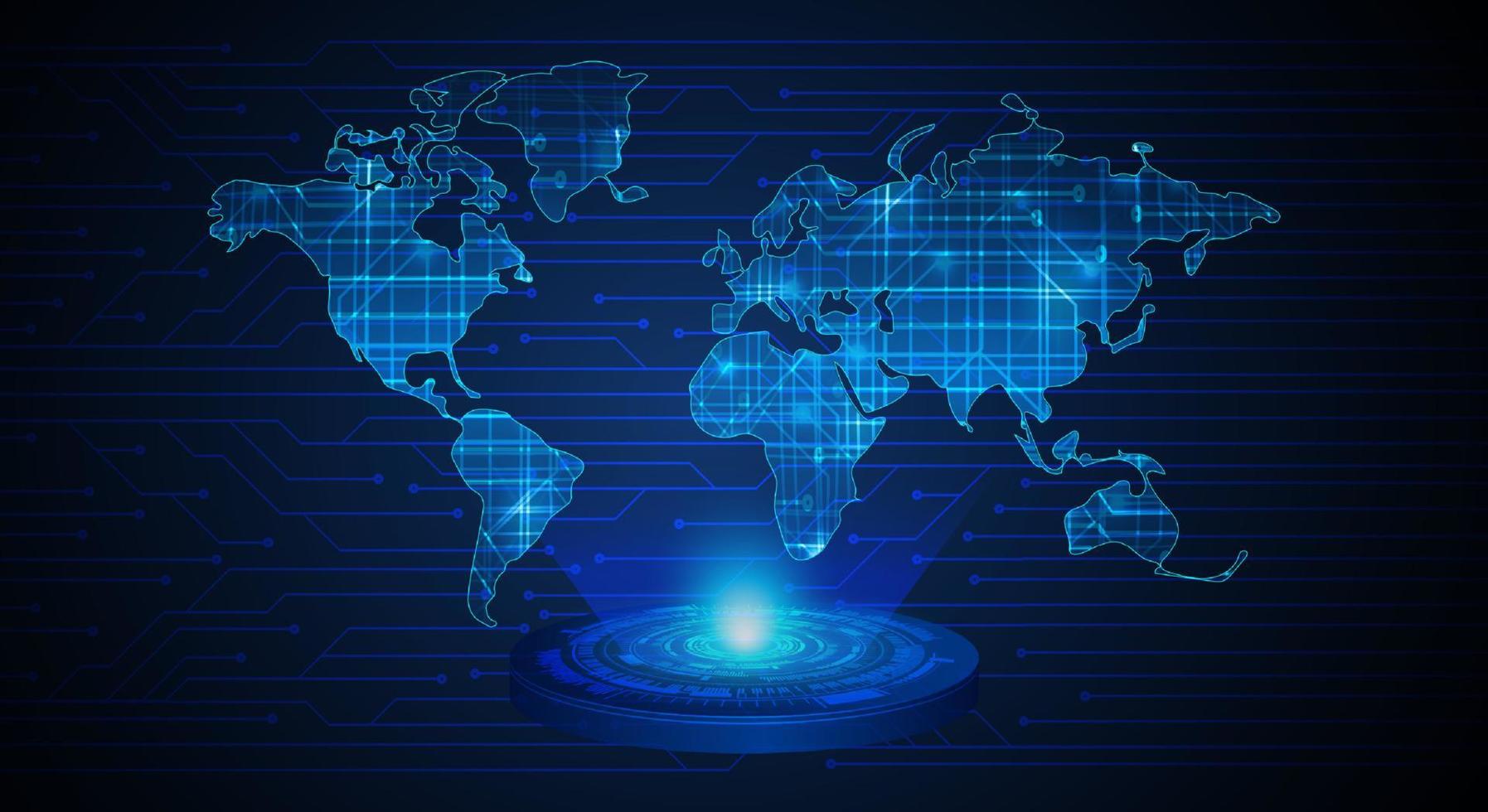 proyector holográfico de mapa del mundo moderno sobre fondo de tecnología vector