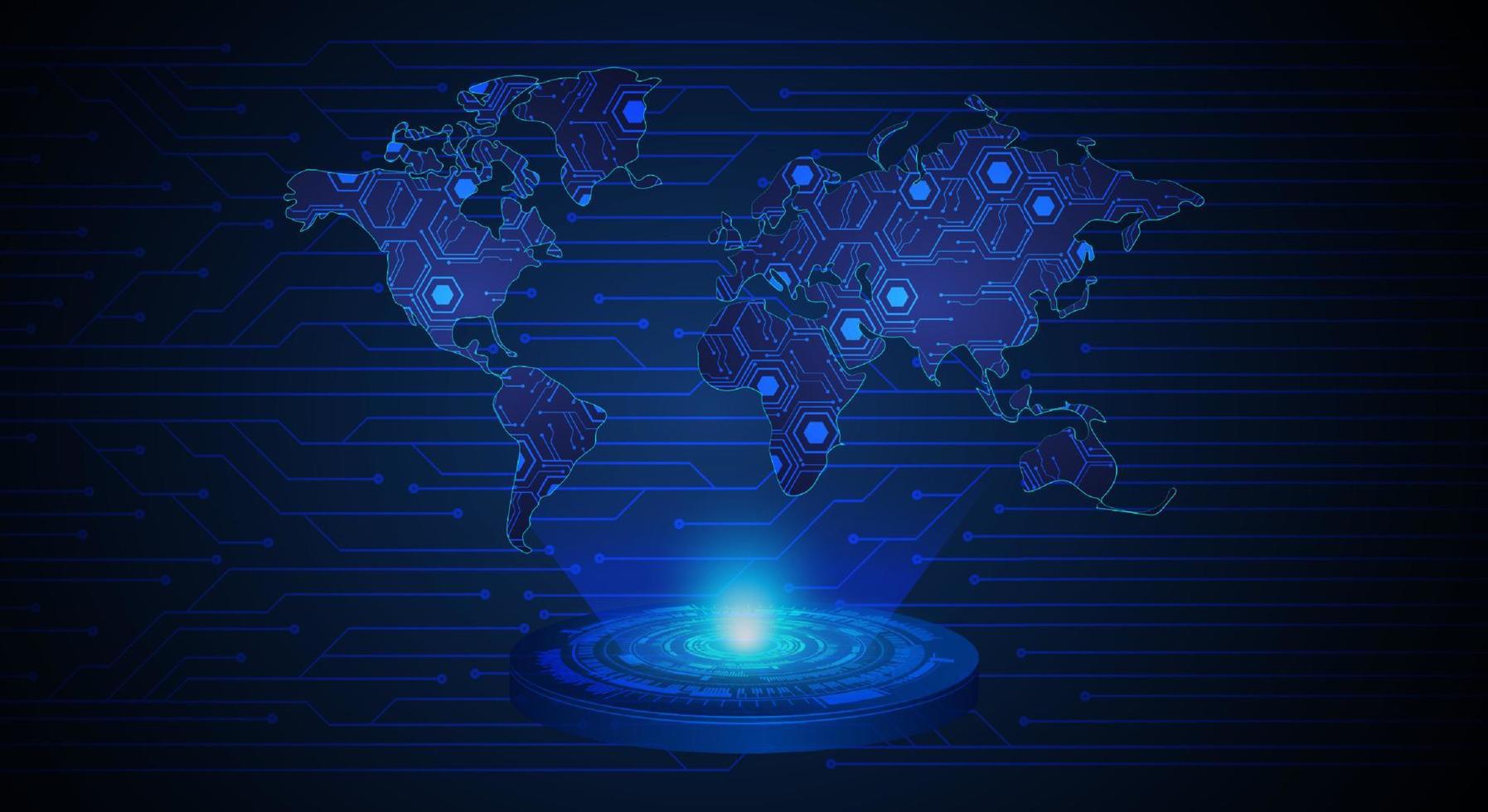 Modern World Map Holographic Projector on Technology Background vector