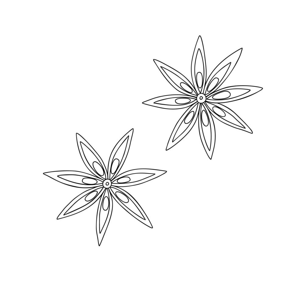 Anise star flower form spice simple outline hand drawn doodle vector illustration, Christmas, New Year festive holiday home decor, seasonal greeting card, invitation, banner