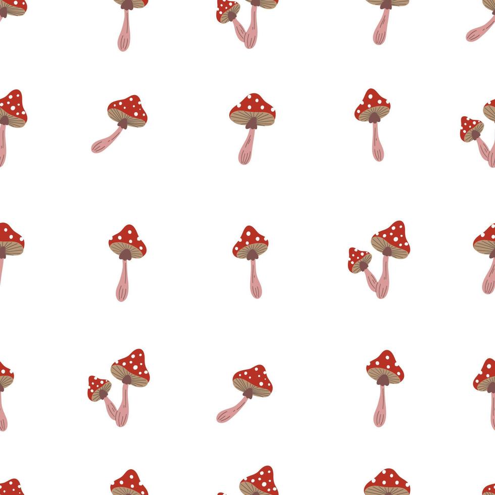 Seamless pattern with fly agaric mushrooms on white background. Autumn concept. Magic wonderful mushroom background. Creative design for printing on fabric, wallpaper and scrapbooking vector