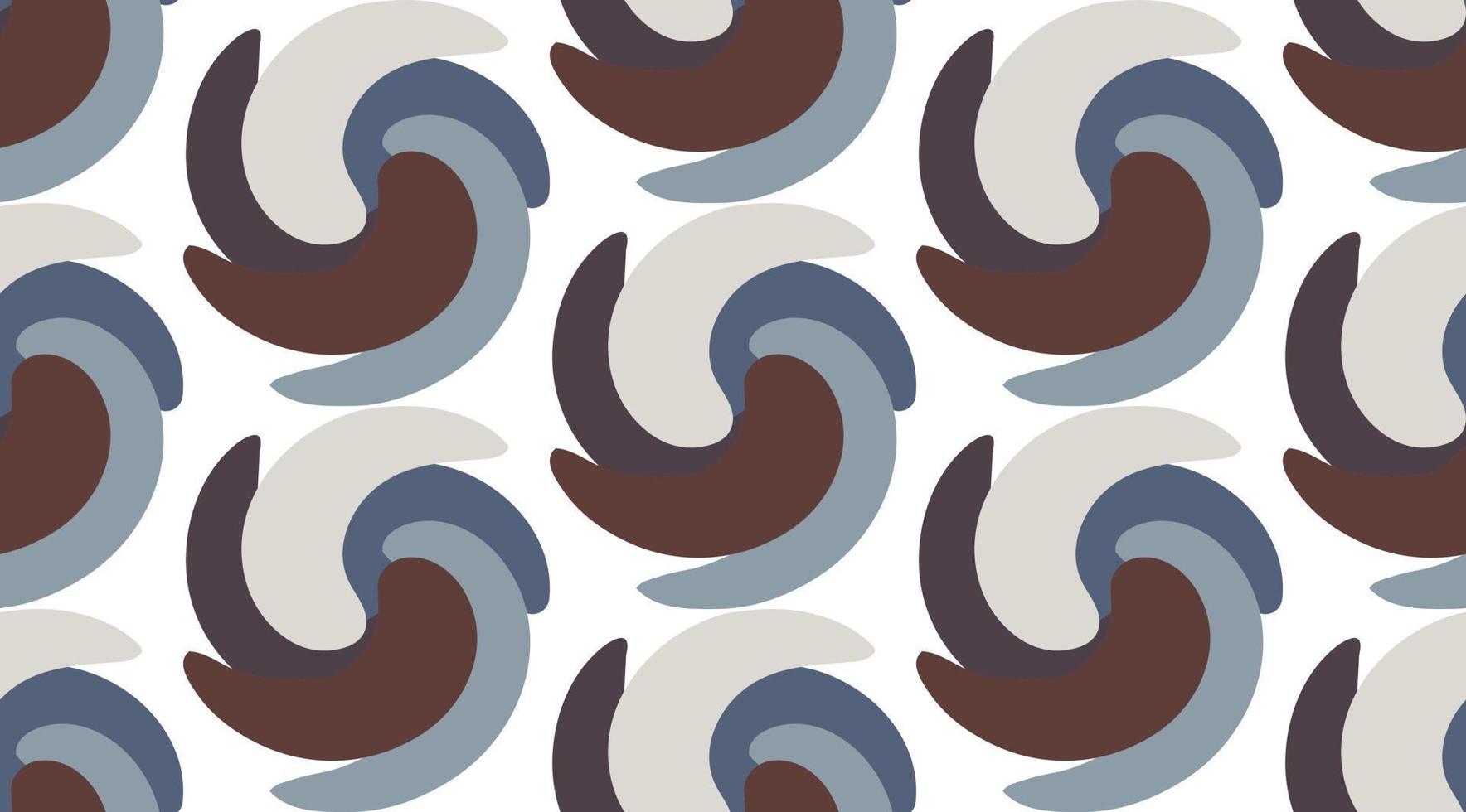 Seamless pattern of simple shape. Brown, gray and beige twist, waves, curls, on a white background. Vector illustration