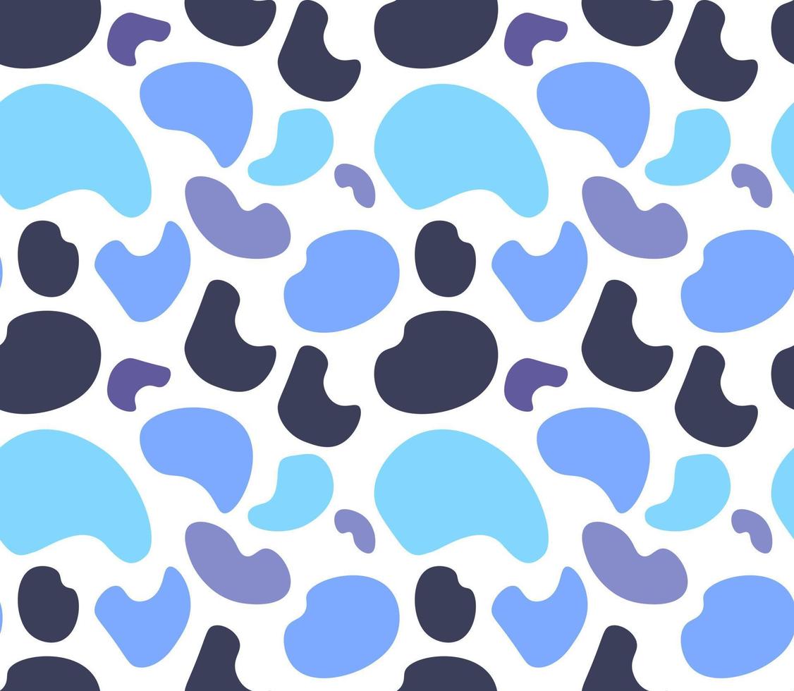 Geometric Seamless pattern of simple shape with blue pebbles, dots, spots, blots on a white background. Vector illustration.