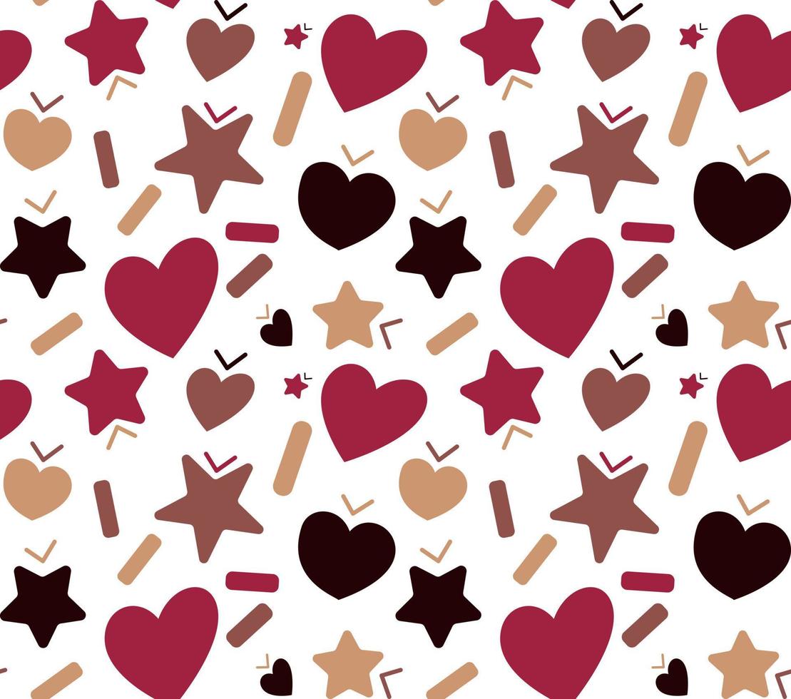 Seamless pattern with hearts, stars and christmas cookies elements. Vector illustration