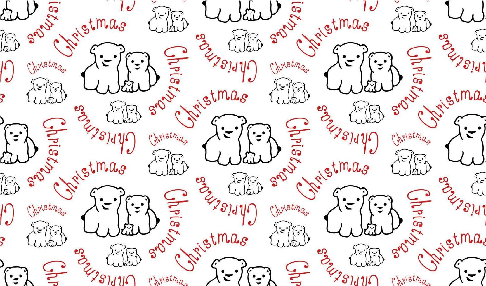 White bears family seamless pattern. Red Christmas text. Vector image.