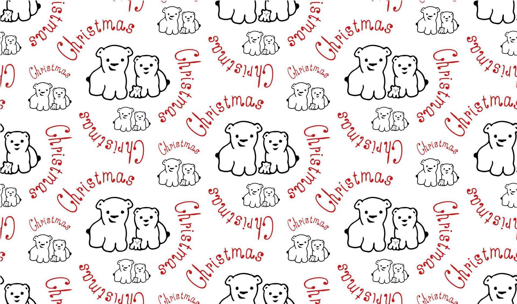 White bears family seamless pattern. Red Christmas text. Vector image.