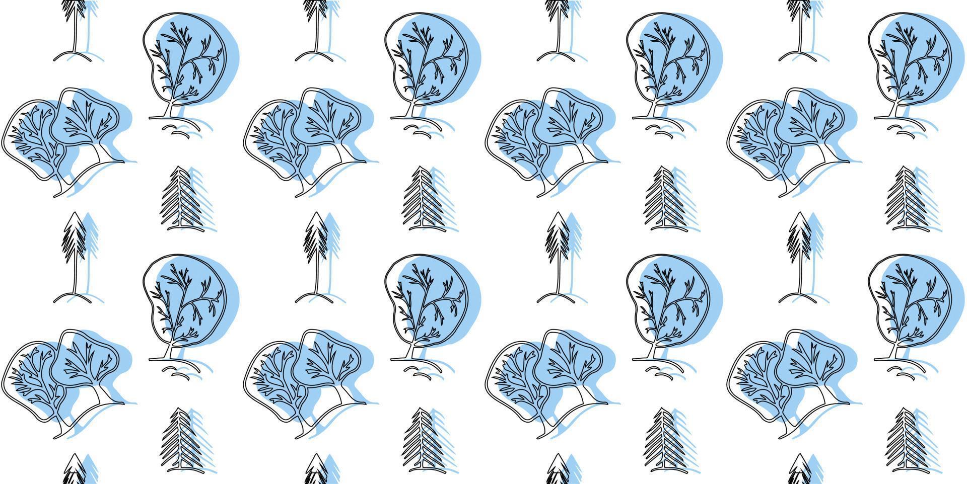 Winter Christmas background. Seamless Pattern with trees and pine with blue spots. Vector illustration.