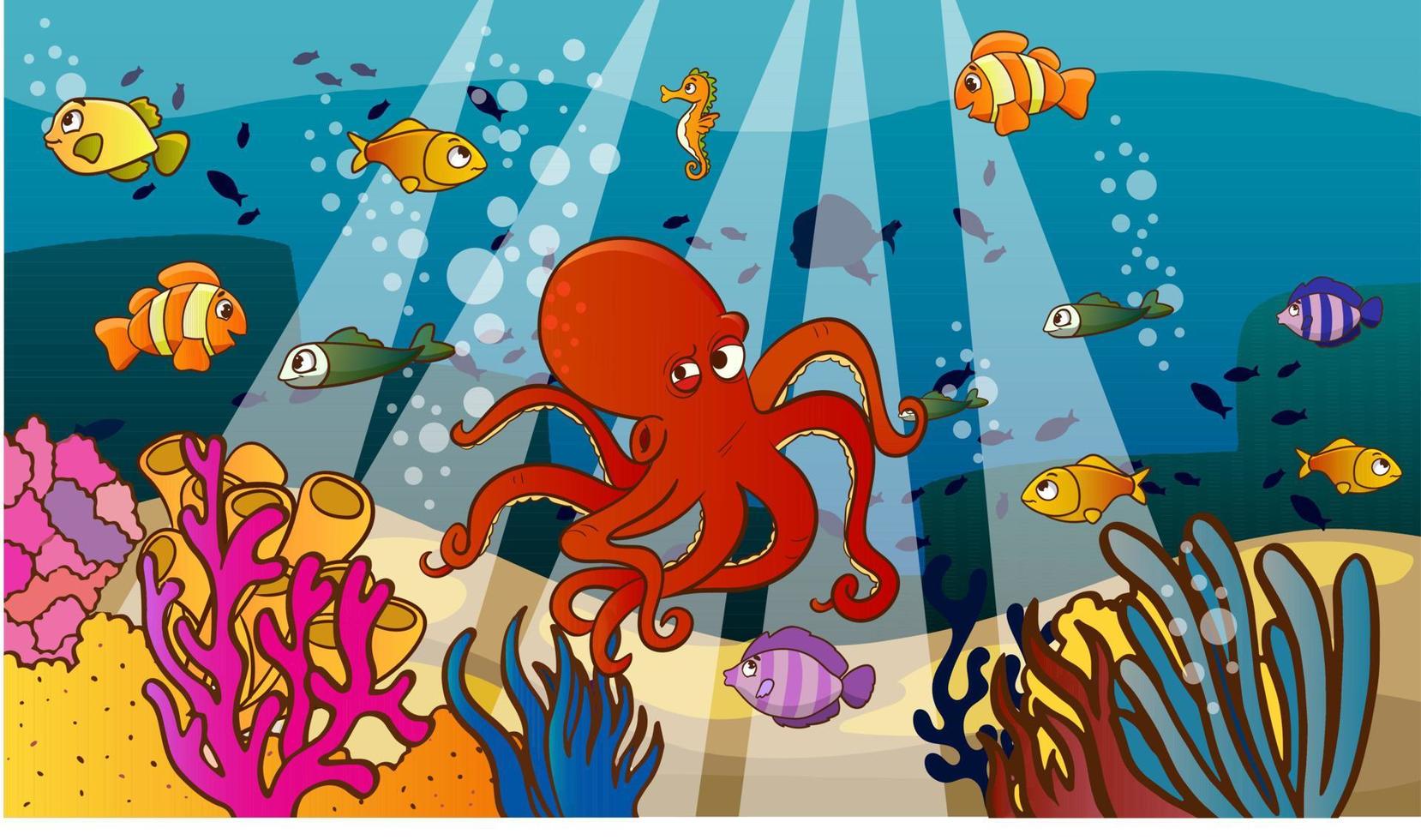 paisaje submarino transparente en estilo de dibujos animados. ilustración vectorial vector