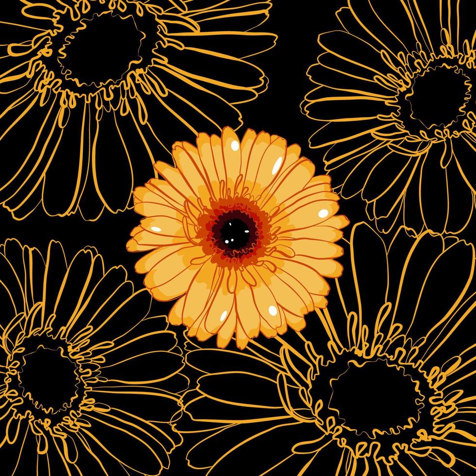 Gerbera head of flower with doodle flowers on background vector