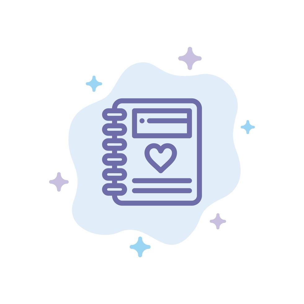 Notebook Love Heart Wedding Blue Icon on Abstract Cloud Background vector