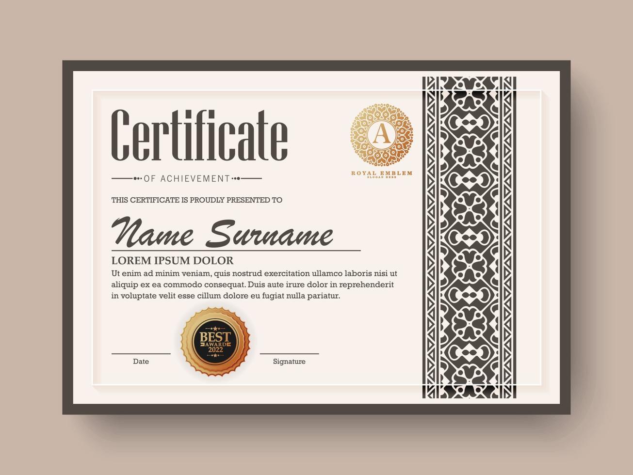 Achievement certificate best award diploma vector