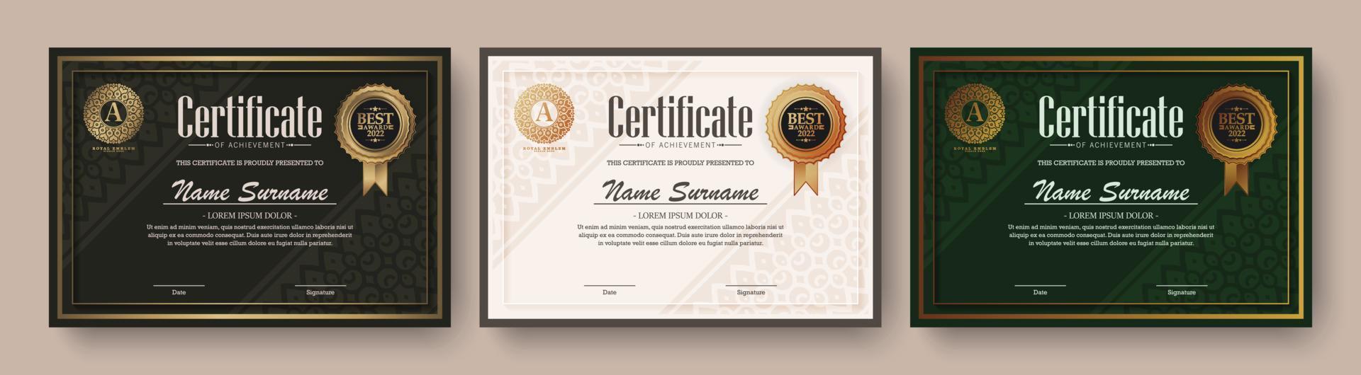 Achievement certificate best award diploma set vector