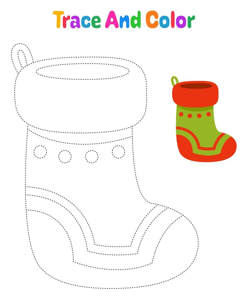 Christmas sock tracing worksheet for kids vector