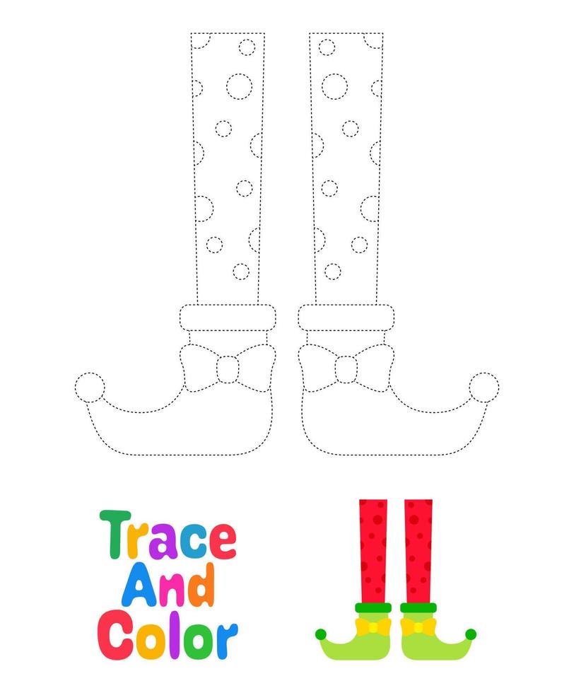 Elf feet tracing worksheet for kids vector