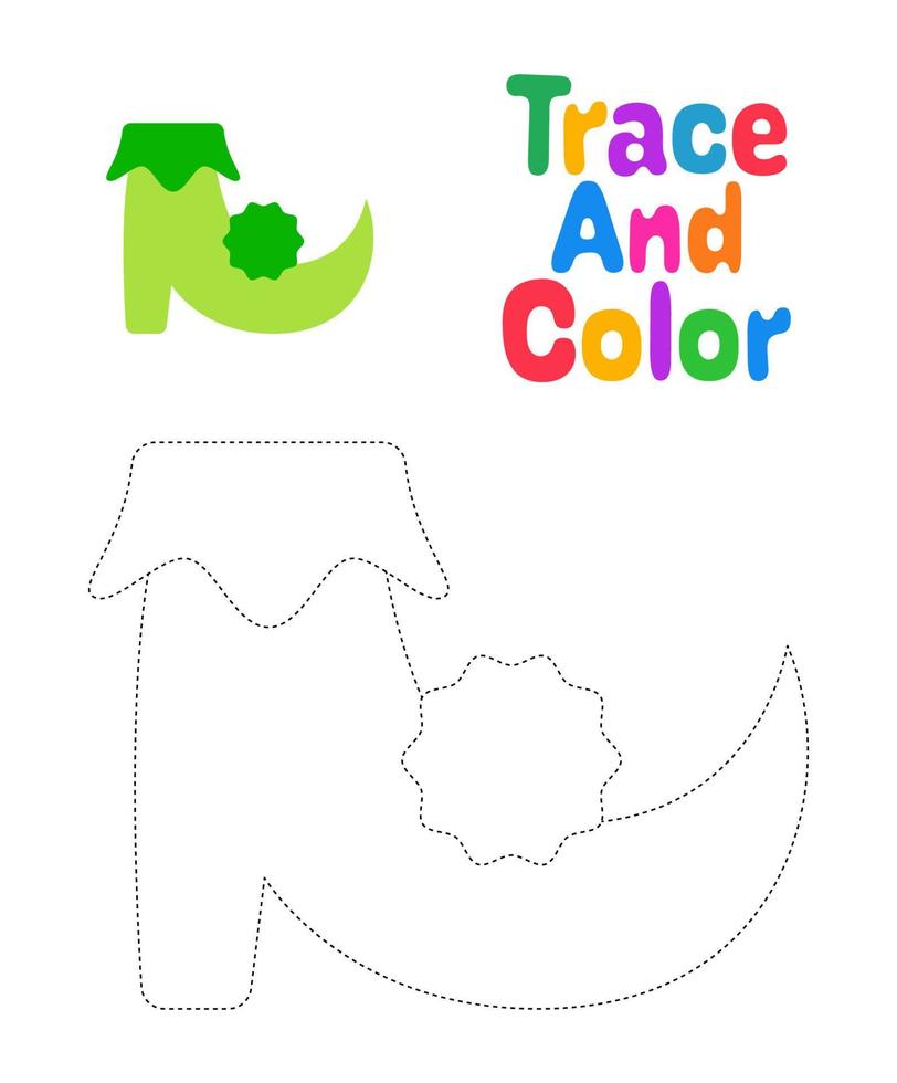 Elf shoe tracing worksheet for kids vector
