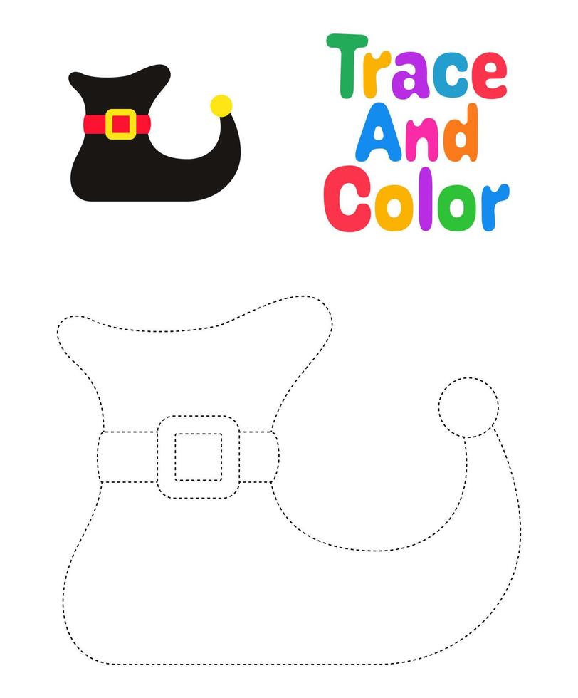 Elf shoe tracing worksheet for kids vector