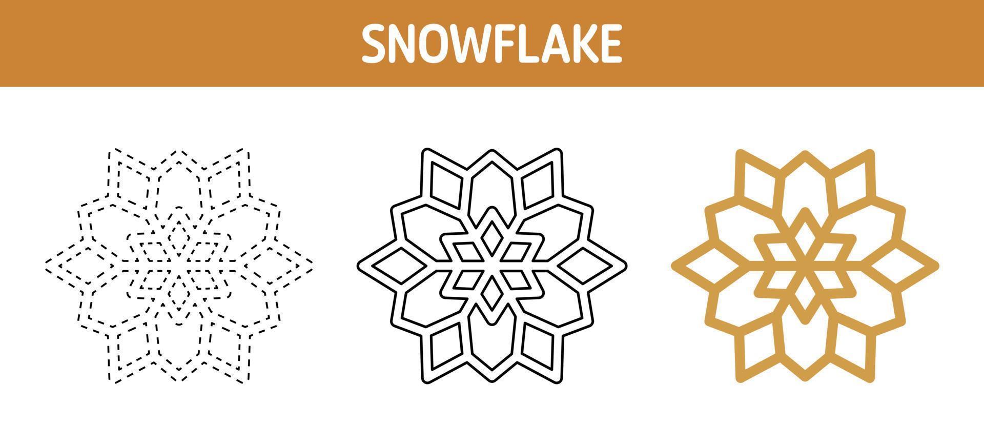 Snowflake tracing and coloring worksheet for kids vector