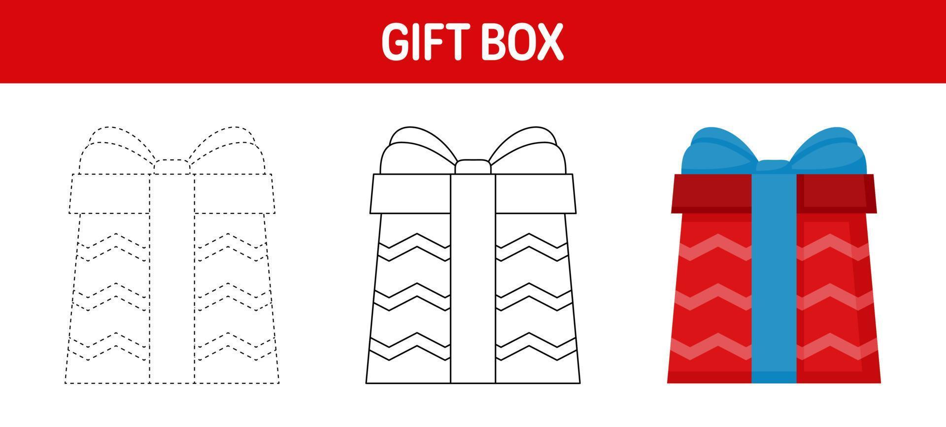 Giftbox tracing and coloring worksheet for kids vector