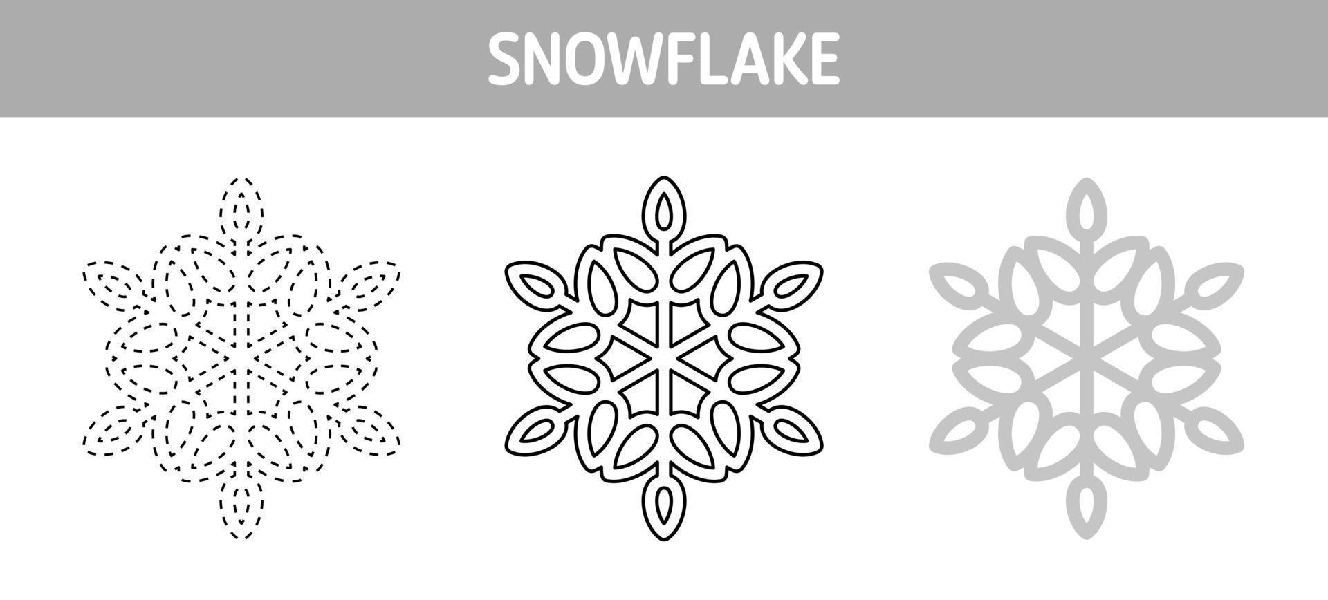 Snowflake tracing and coloring worksheet for kids vector