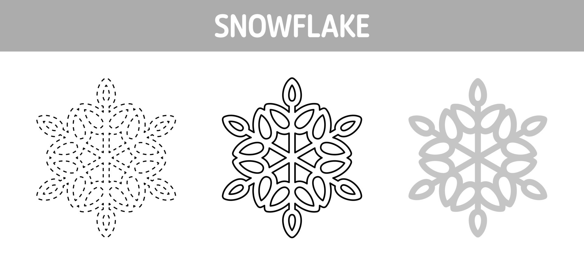 Snowflake tracing and coloring worksheet for kids 13547105 Vector Art