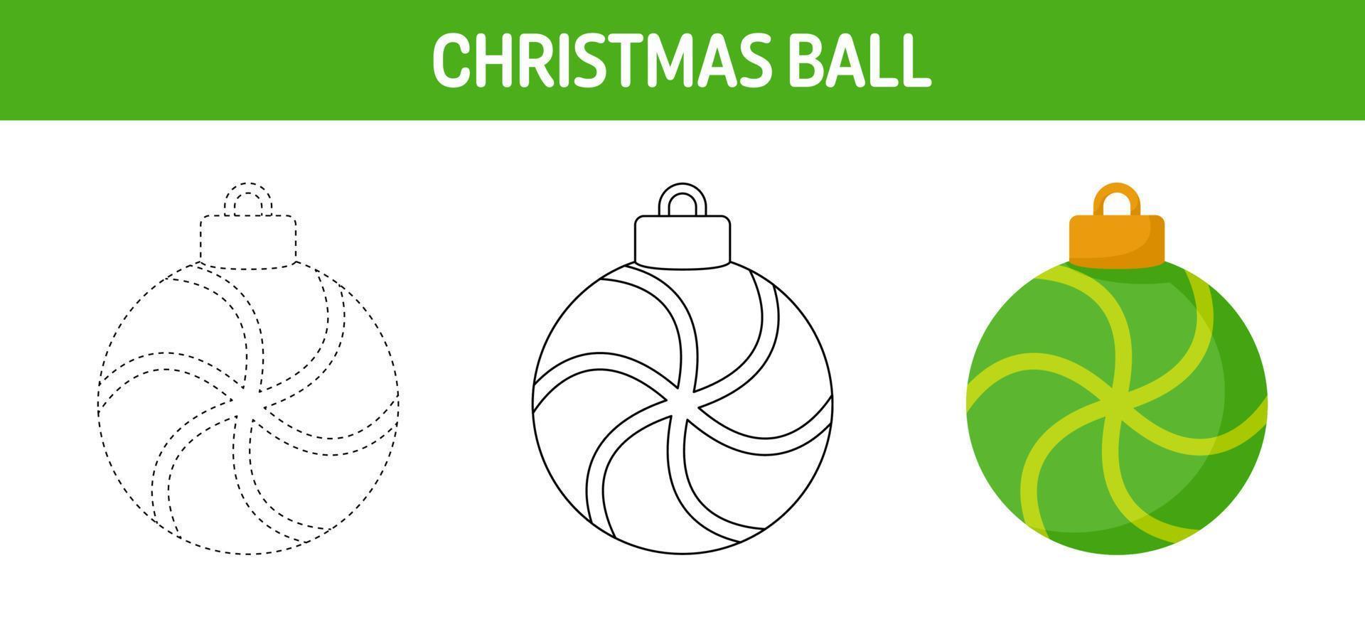 Christmas Ball tracing and coloring worksheet for kids vector