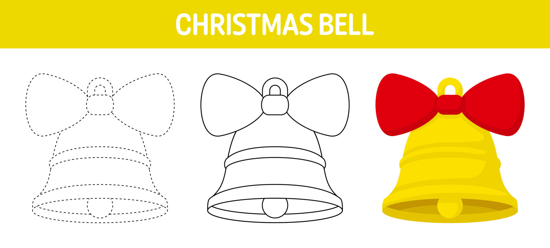 Christmas Bell tracing and coloring worksheet for kids 13547131 Vector