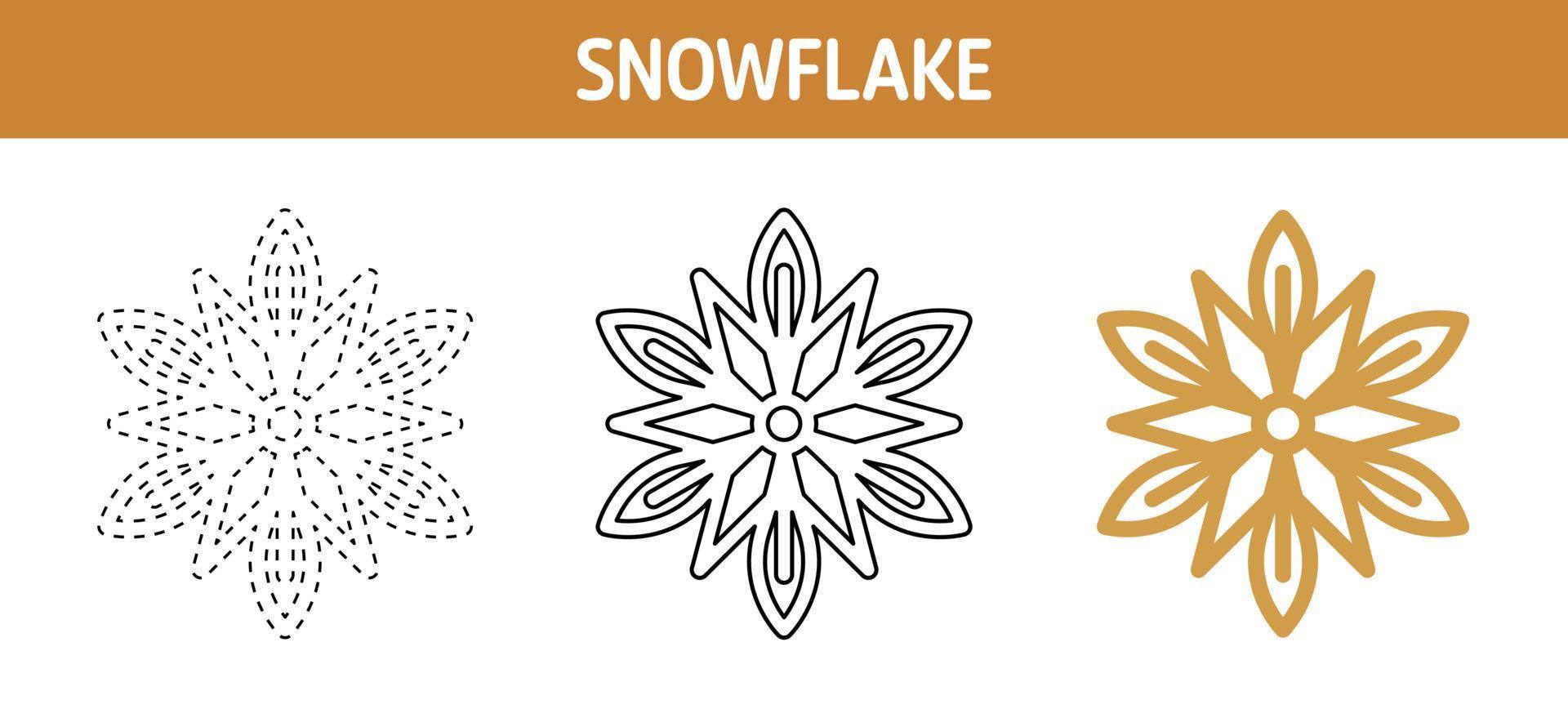 Snowflake tracing and coloring worksheet for kids vector