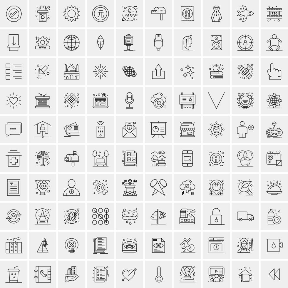 paquete de 100 iconos de líneas universales para móviles y web vector