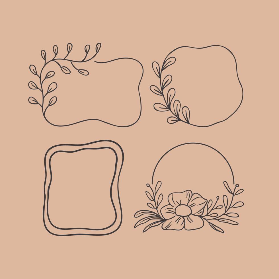 simple line art flower frame vector