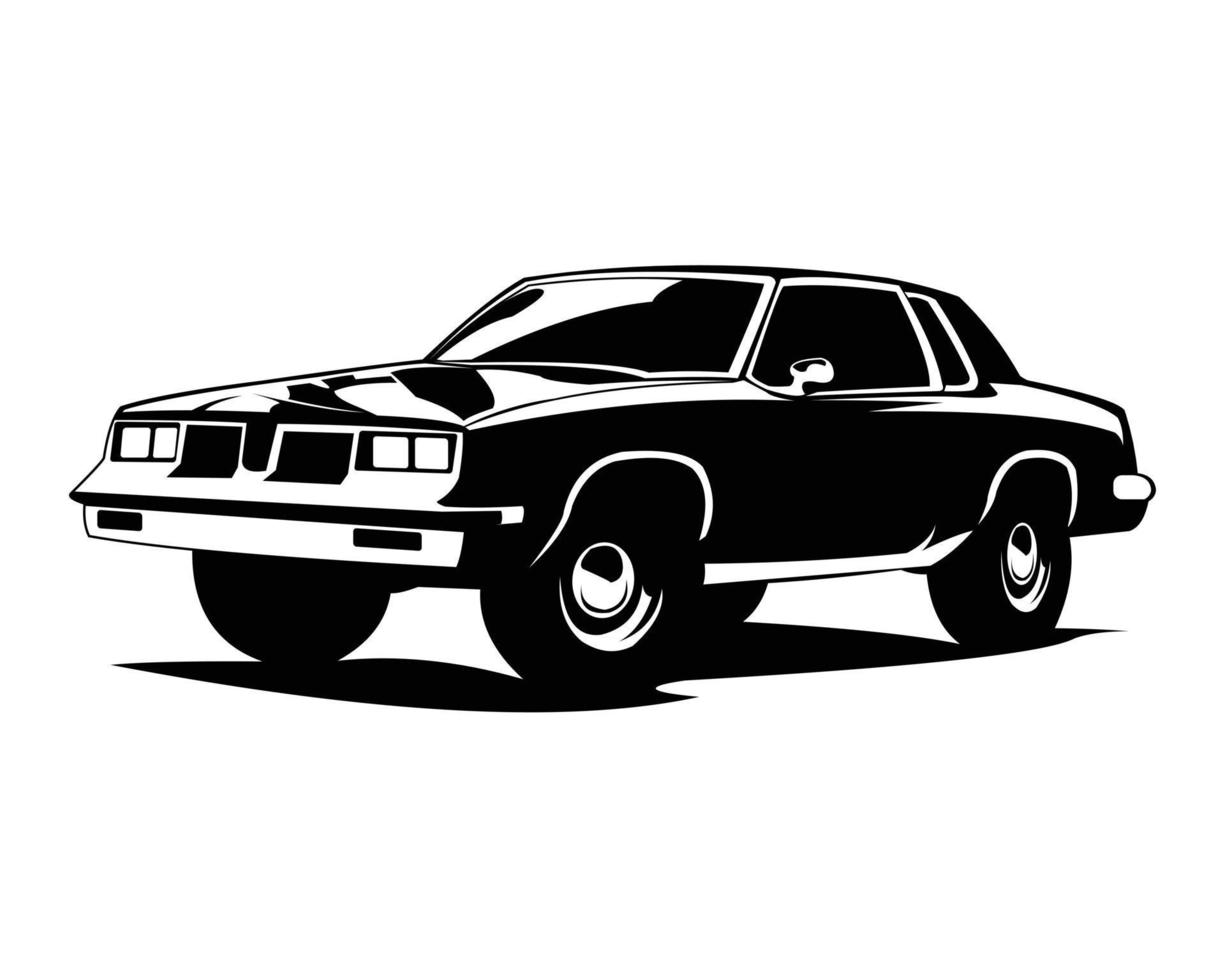 Retro muscle car emblem, logo, banner. Muscle car icon. Vector illustration.