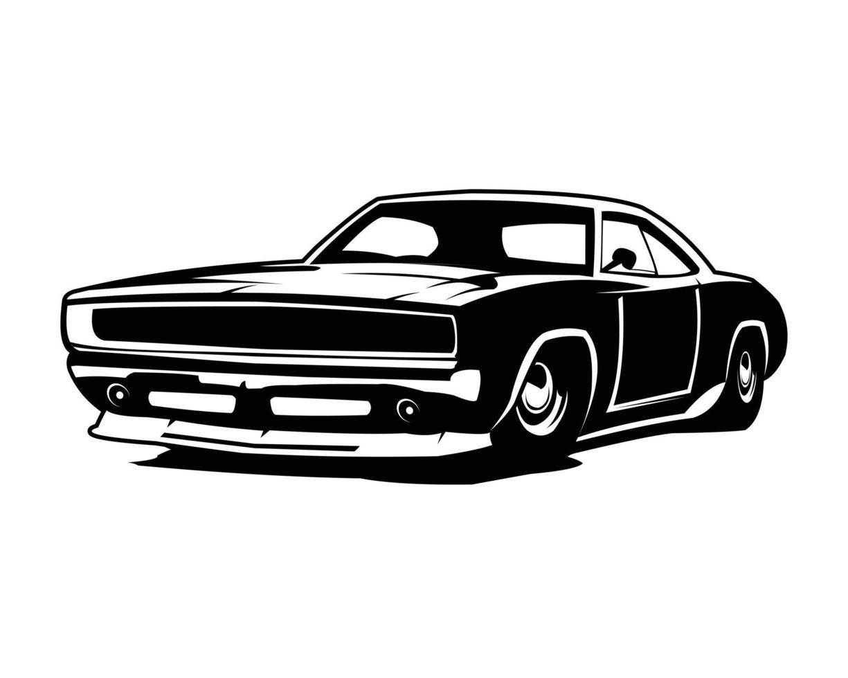 best front muscle car vector logo for badge, emblem, isolated on white background