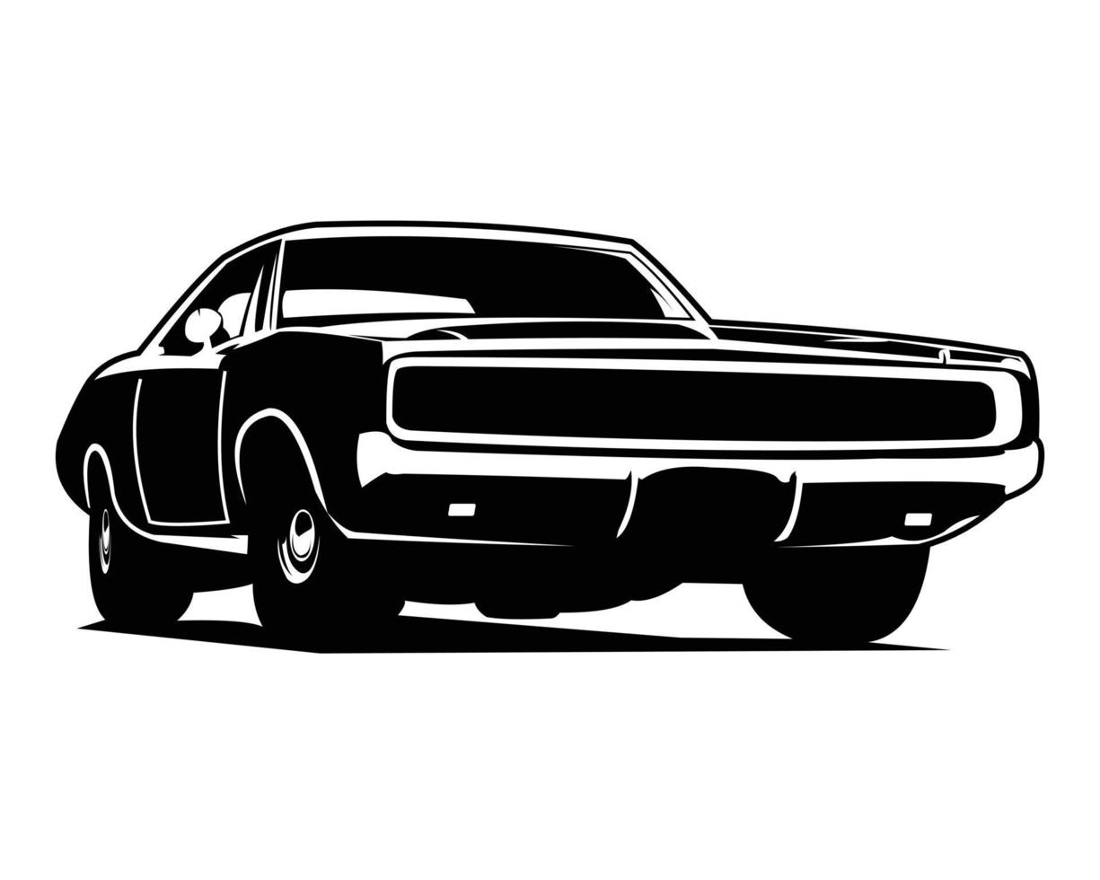 best front classic muscle car for emblem, badge, isolated on white background vector