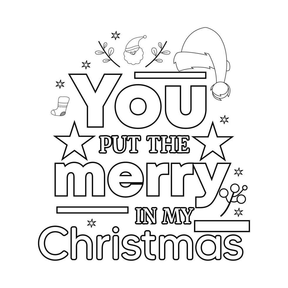 Merry Christmas Coloring page. Christmas line art coloring page design for kids. vector