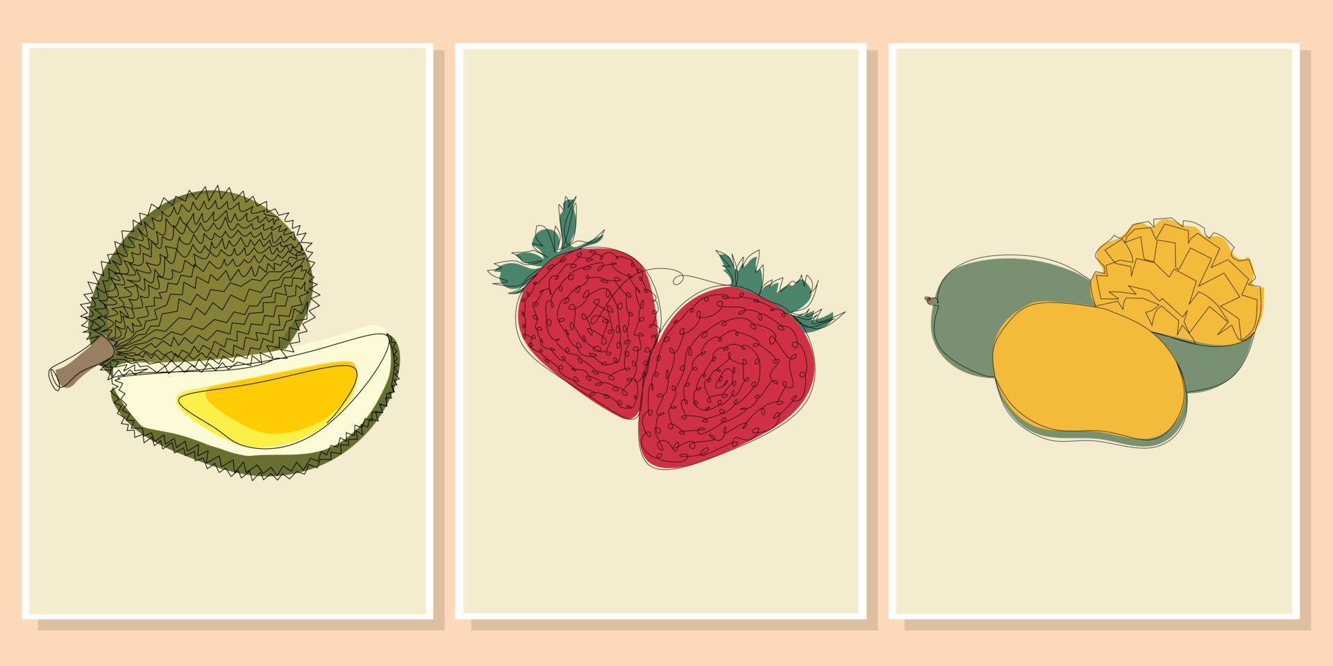 un conjunto de frutas de decoración de arte de pared vector