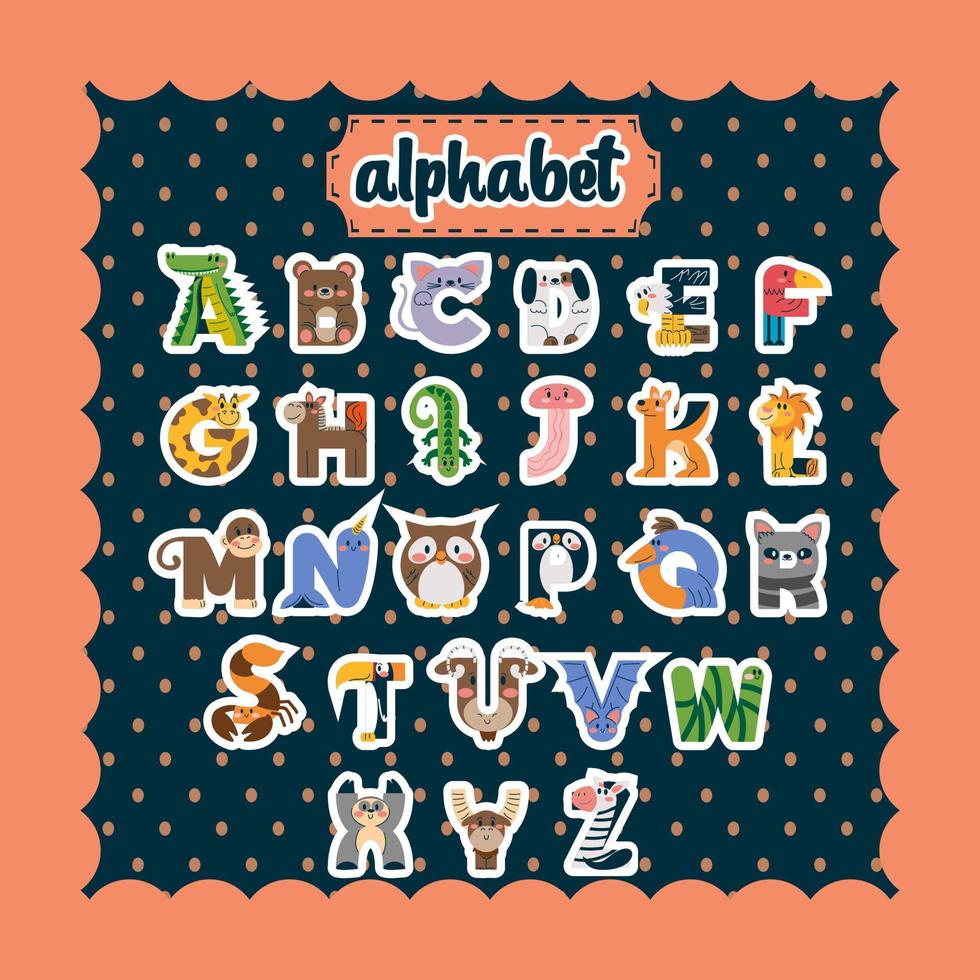 alphabet animal cute vector