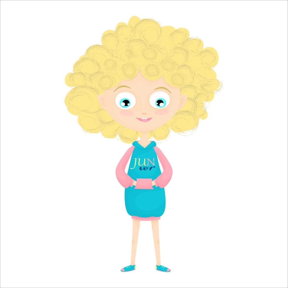 A girl with blue eyes and curly blonde hair. vector