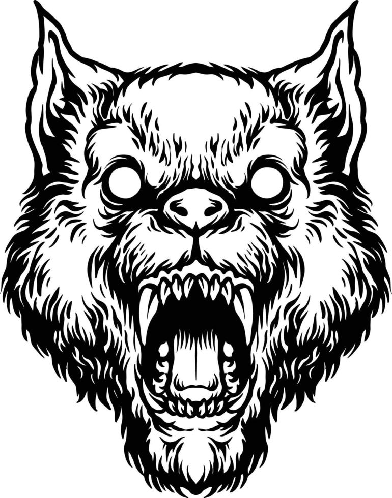 cabeza de lobo enojado monocromo clipart vector