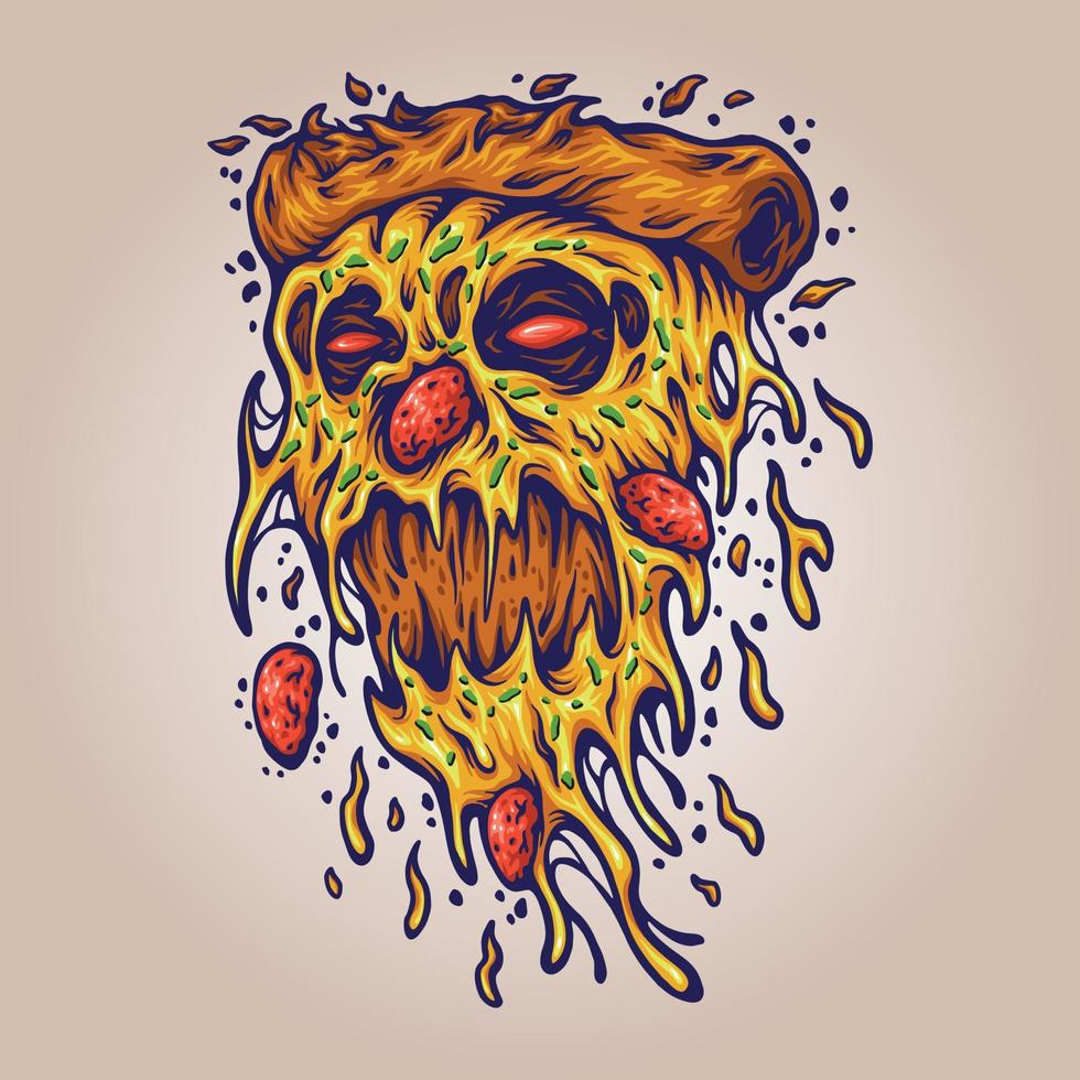 deliciosa ilustración de rebanada de pizza de monstruo aterrador vector