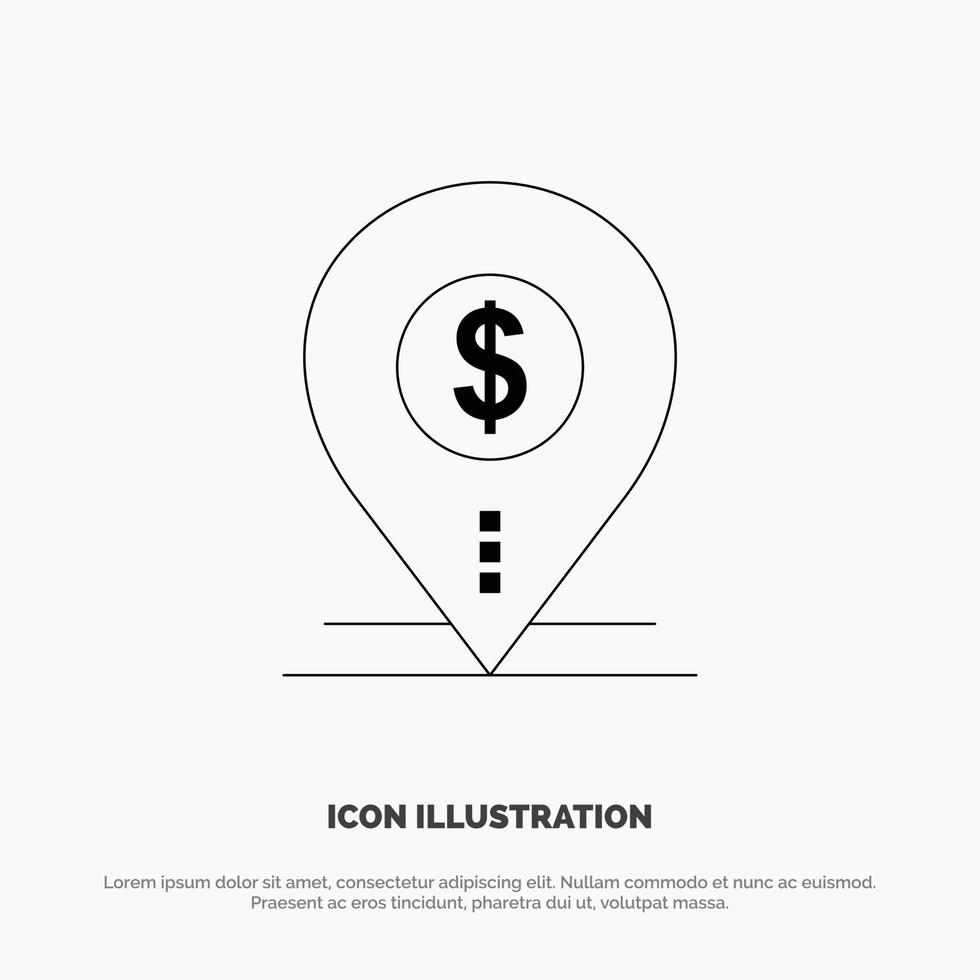 Dollar Pin Map Location Bank Business Line Icon Vector