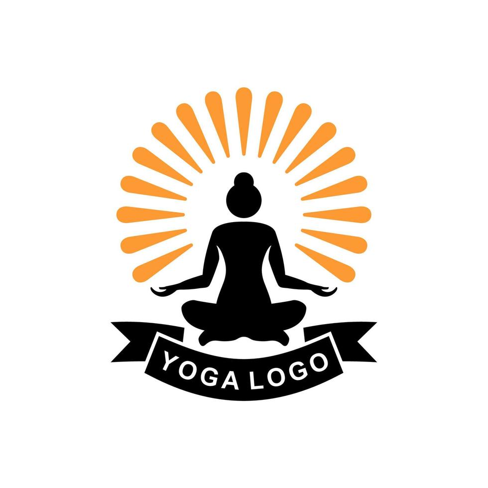 Yoga pose logo. Woman sitting in lotus pose, lotus position silhouette. vector