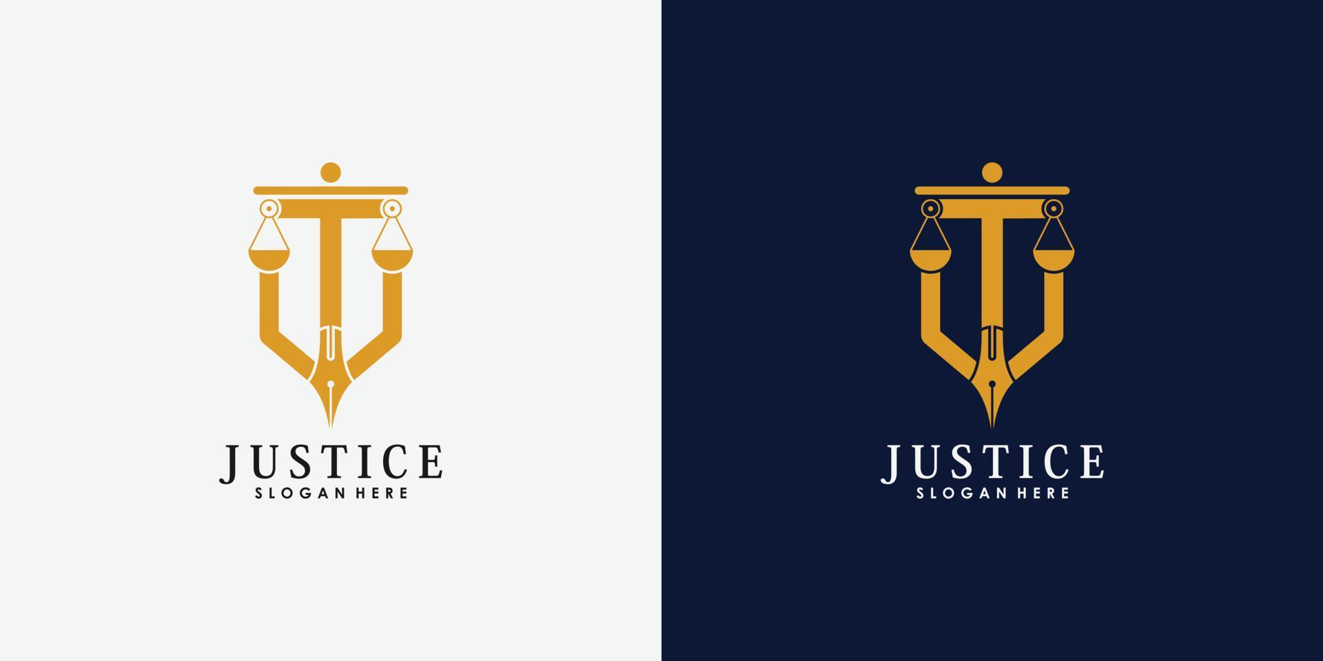 diseño de logotipo de abogado con emblema de pluma concepto creativo vector premium