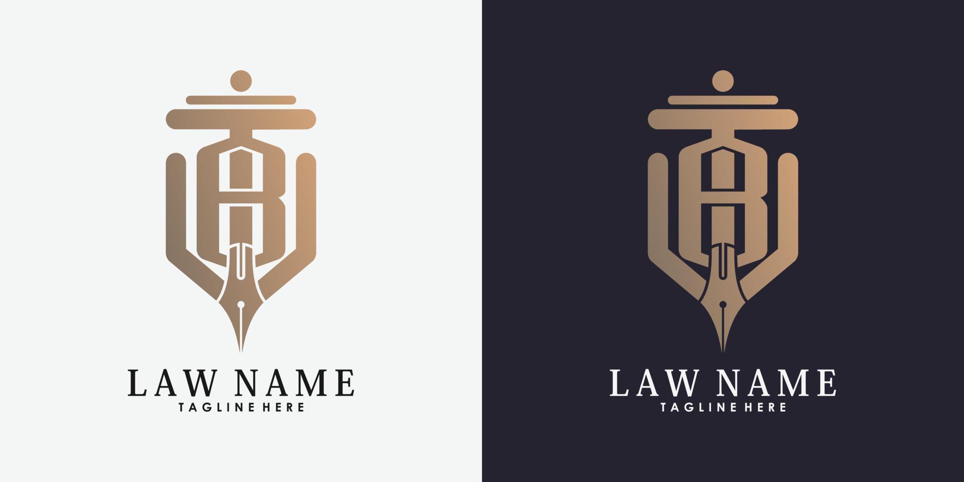 lawyer logo design with letter b creative concept premium vector