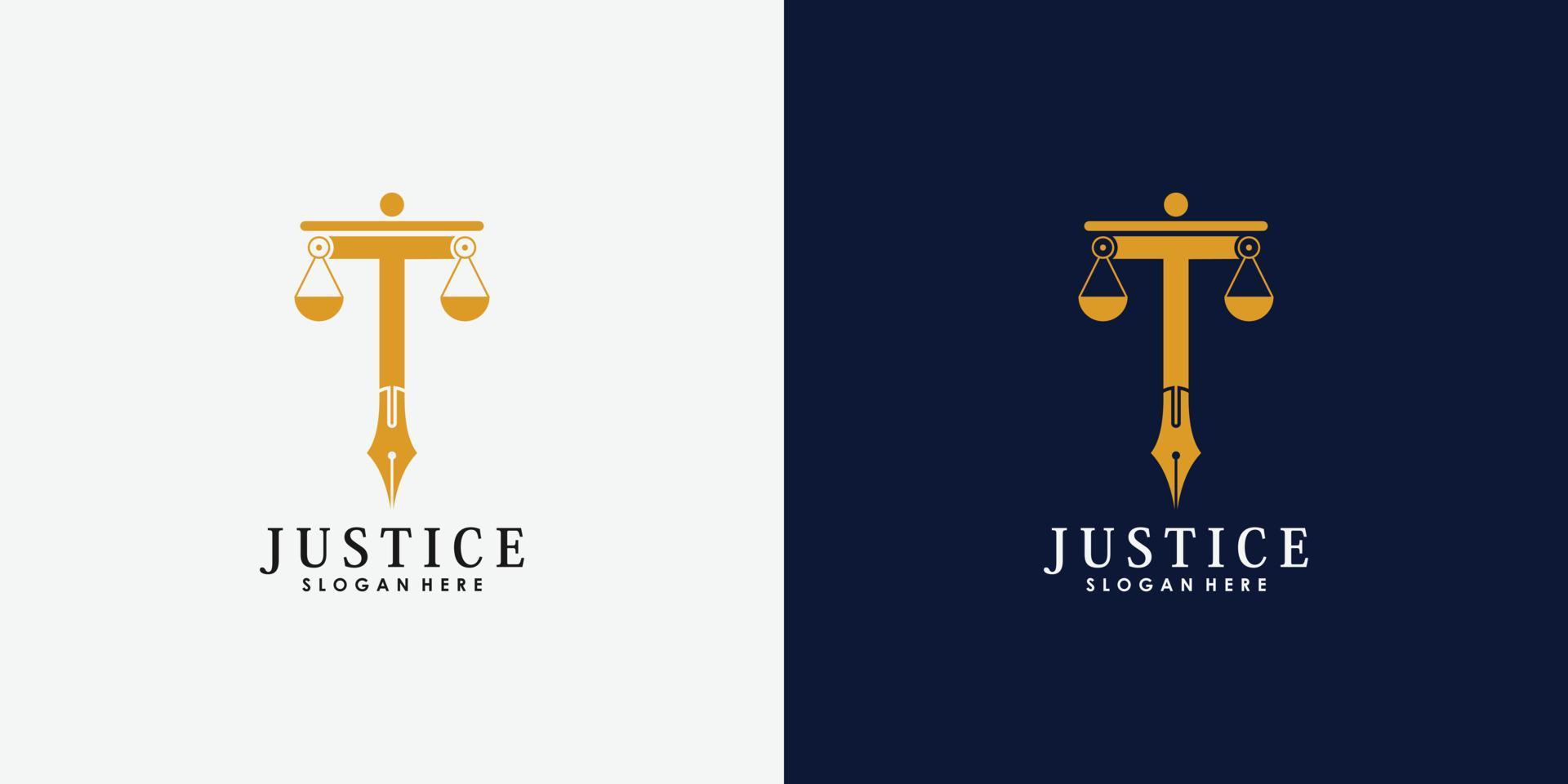 lawyer logo design with pen emblem creative concept premium vector