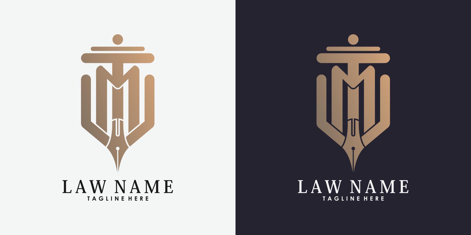 lawyer logo design with letter m creative concept premium vector