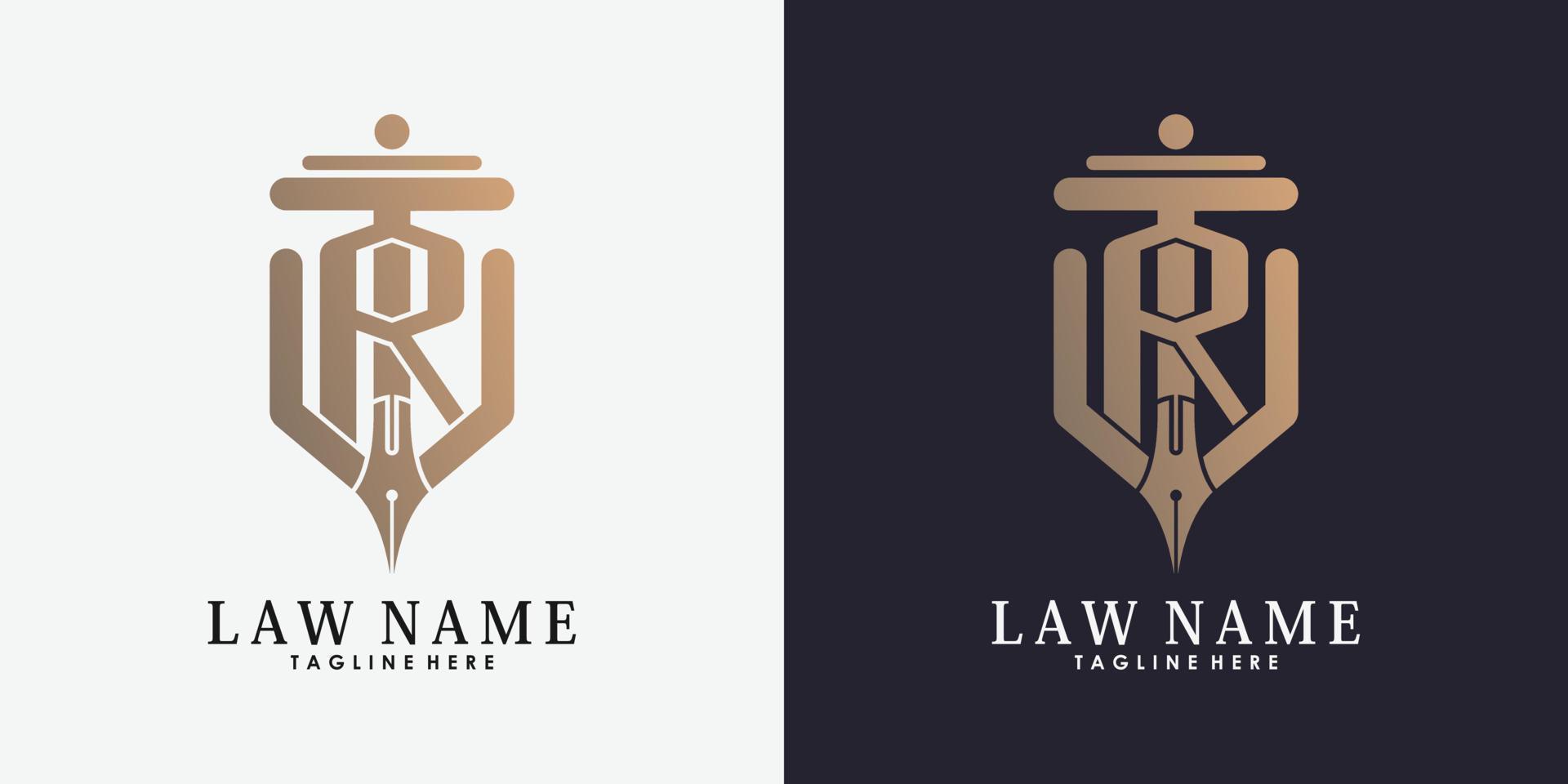 lawyer logo design with letter r creative concept premium vector