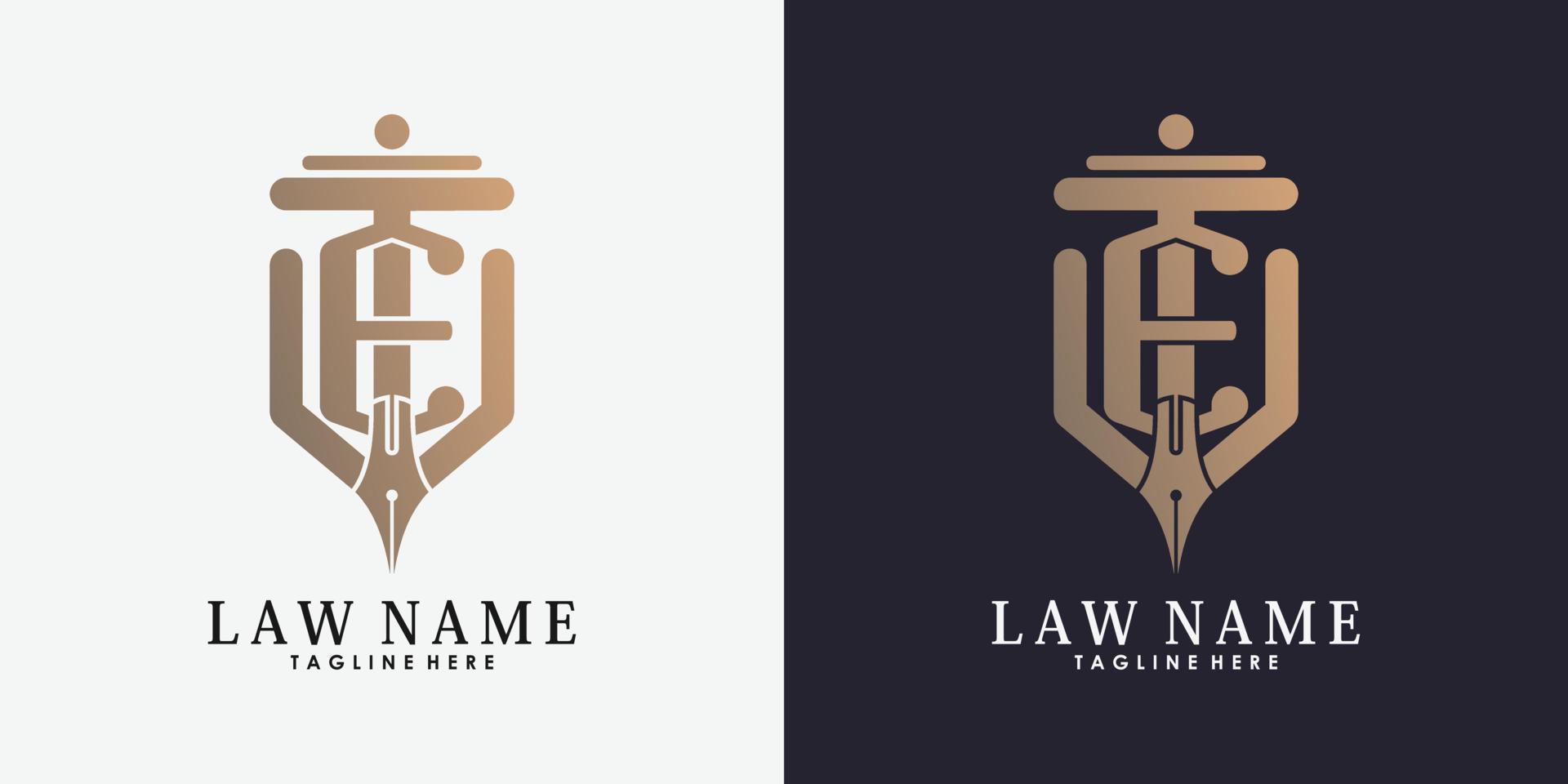 lawyer logo design with letter e creative concept premium vector