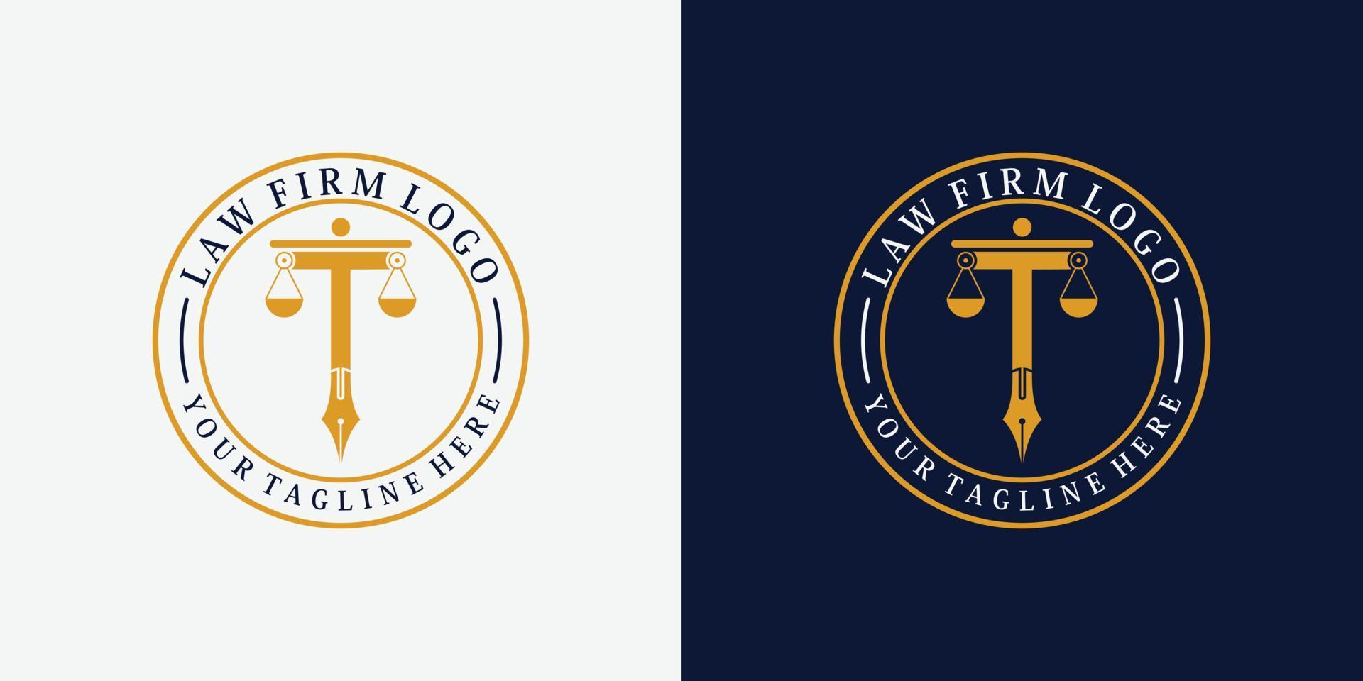 lawyer logo design with pen emblem creative concept premium vector