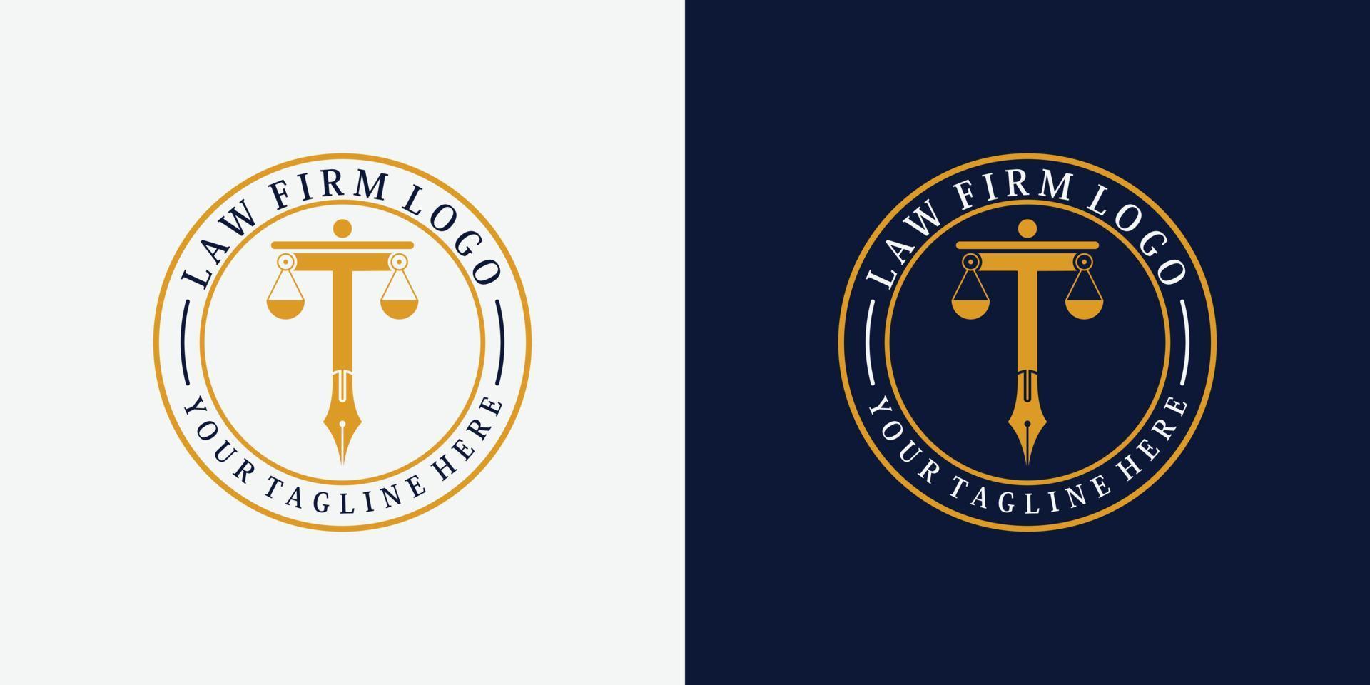 lawyer logo design with pen emblem creative concept premium vector