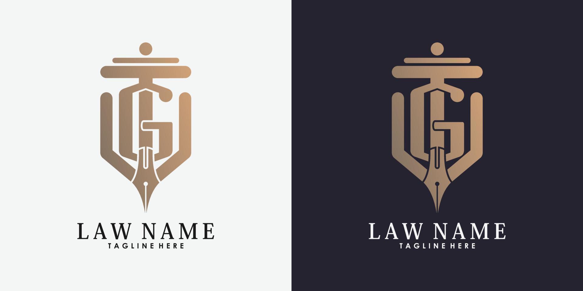 lawyer logo design with letter g creative concept premium vector