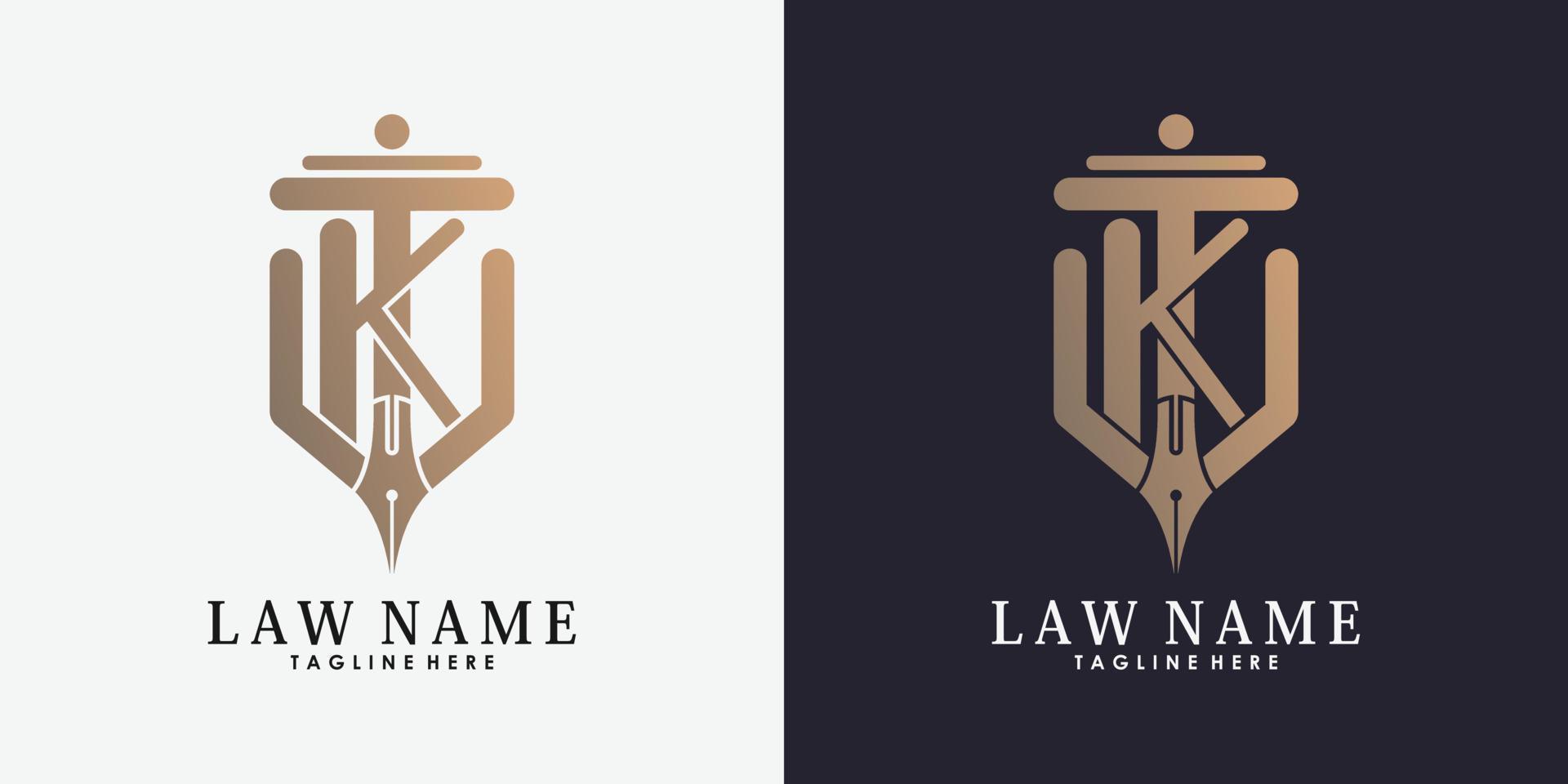 lawyer logo design with letter k creative concept premium vector