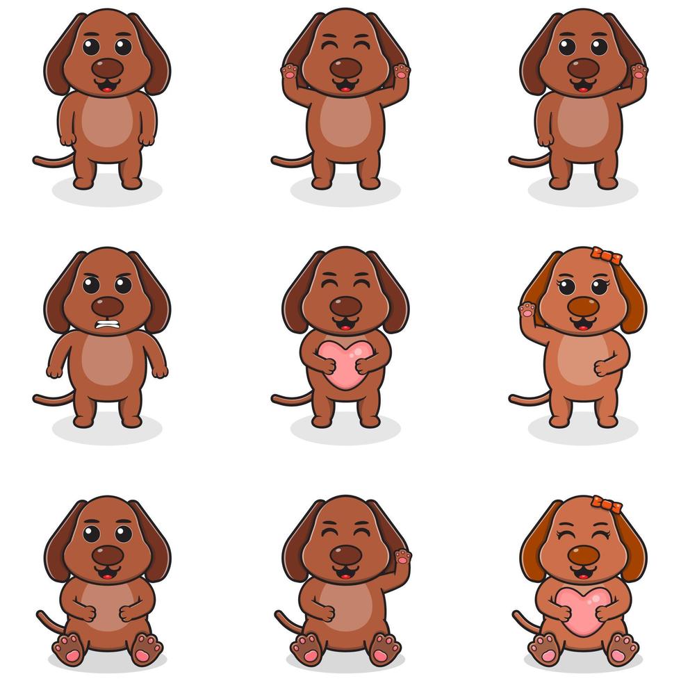 conjunto de ilustraciones vectoriales de dibujos animados de perros. paquete de lindo juego de perros. conjunto de animales. personajes aislados de dibujos animados y vectores. una colección de animales al estilo de los niños. vector